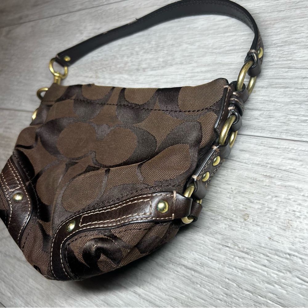 Coach Signature Brown Jacquard Mini Hobo Bag Y2K Style - Picture 3 of 13